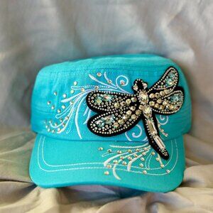 Hat~Rhinestone~Dragonfly~Cadet style~adjustable velcro back